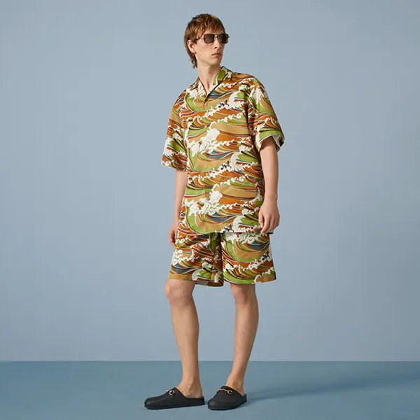 Áo Sơ Mi Nam Gucci Waves Print Fabric Bowling Shirt 739677 ZAMX3 3676 Phối Màu - Thời trang - Vua Hàng Hiệu