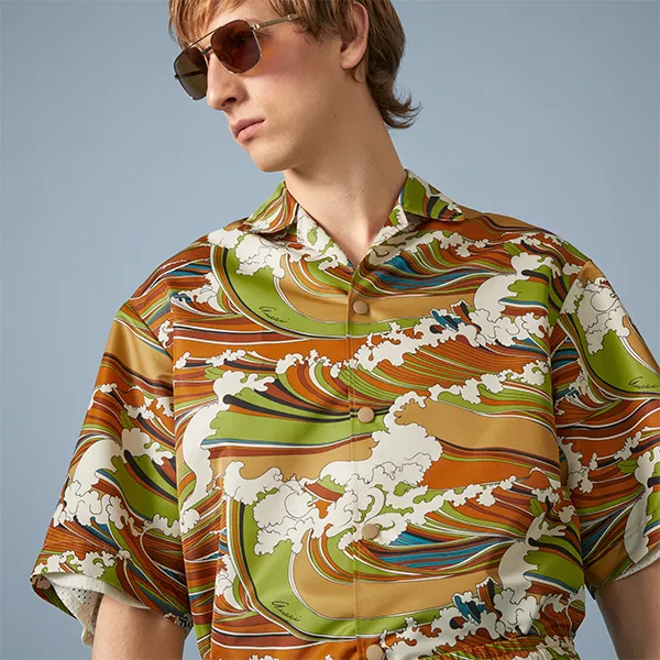 Áo Sơ Mi Nam Gucci Waves Print Fabric Bowling Shirt 739677 ZAMX3 3676 Phối Màu - Thời trang - Vua Hàng Hiệu