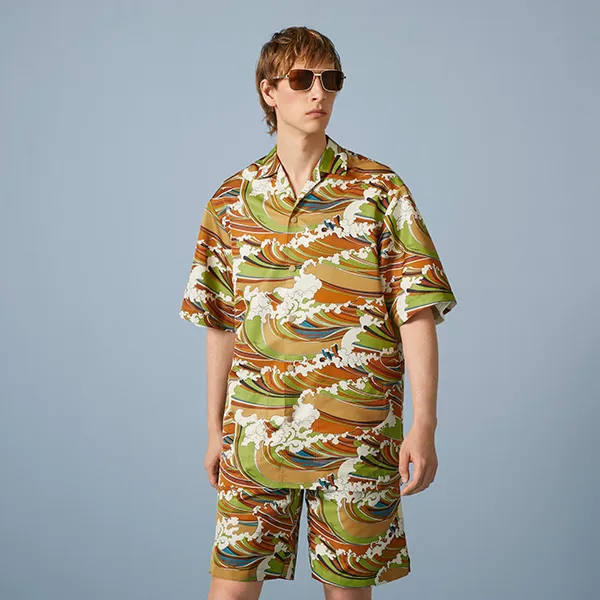 Áo Sơ Mi Nam Gucci Waves Print Fabric Bowling Shirt 739677 ZAMX3 3676 Phối Màu - Thời trang - Vua Hàng Hiệu