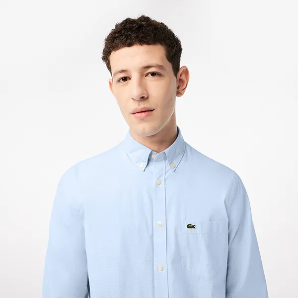 Áo Sơ Mi Nam Lacoste Regular Fit Cotton Poplin Shirt CH2564 F6Z Màu Xanh Nhạt Size 39