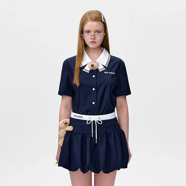 Áo Sơ Mi Nữ 13 De Marzo Bear Sailor Collar Shirt Navy Blue Màu Xanh Navy