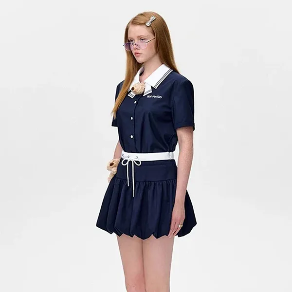Áo Sơ Mi Nữ 13 De Marzo Bear Sailor Collar Shirt Navy Blue Màu Xanh Navy