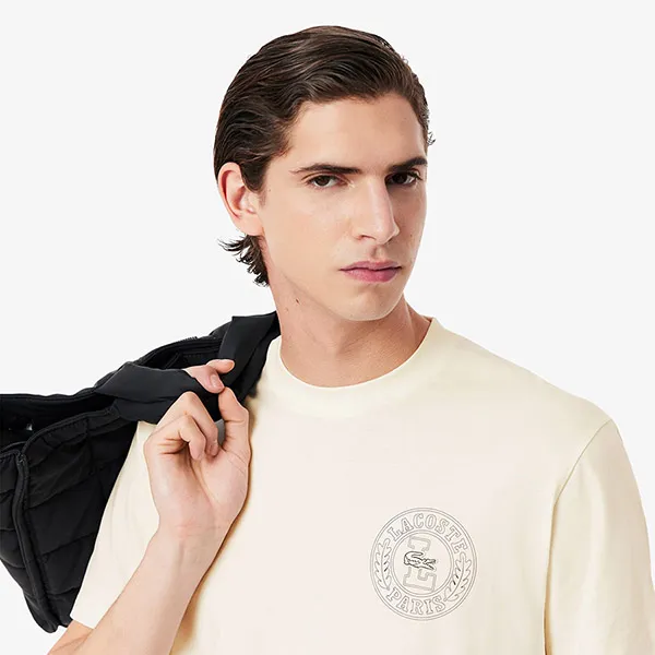 Áo Thun Nam Lacoste Badge Jersey T-Shirt TH0125 ARS Màu Trắng Kem Size 3