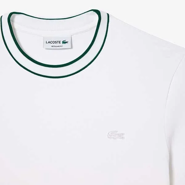 Áo Thun Nam Lacoste Lined Rib Neck Pique Tshirt TH1004 001 Màu Trắng Size 3 - Thời trang - Vua Hàng Hiệu