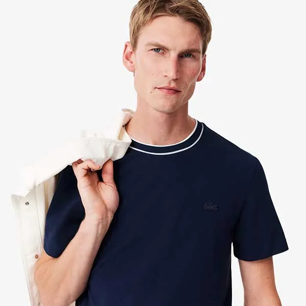 Áo Thun Nam Lacoste Lined Rib Neck Pique Tshirt TH1004 166 Màu Xanh Navy Size 3 - Thời trang - Vua Hàng Hiệu