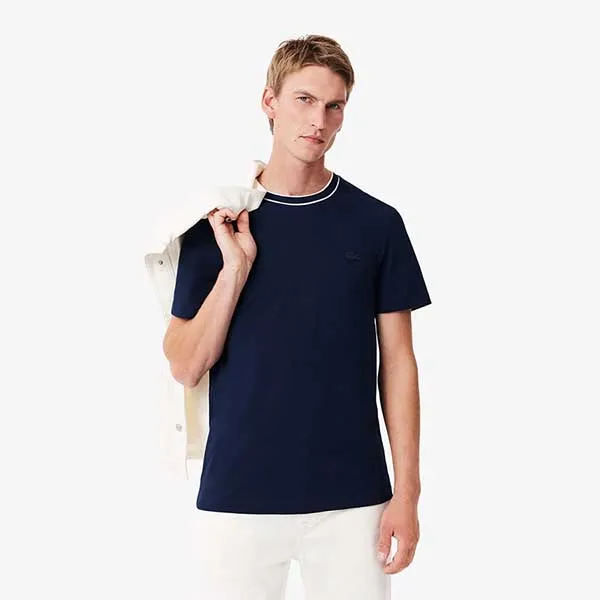 Áo Thun Nam Lacoste Lined Rib Neck Pique Tshirt TH1004 166 Màu Xanh Navy Size 3 - Thời trang - Vua Hàng Hiệu