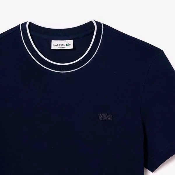 Áo Thun Nam Lacoste Lined Rib Neck Pique Tshirt TH1004 166 Màu Xanh Navy Size 3 - Thời trang - Vua Hàng Hiệu