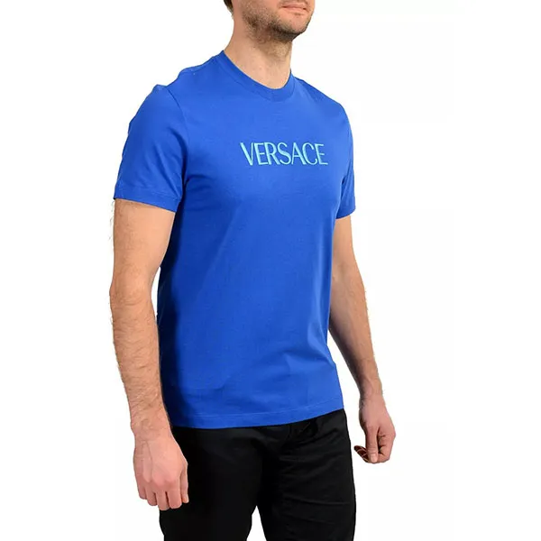 Áo Thun Nam Versace With Logo Print In Blue 1011860 1A10523 2UR60 Màu Xanh Blue Size S