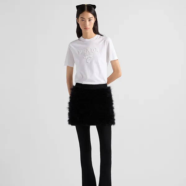 Áo Thun Prada Embroidered Jersey T-Shirt 35838R 124R F0009 Màu Trắng Size XS - Thời trang - Vua Hàng Hiệu