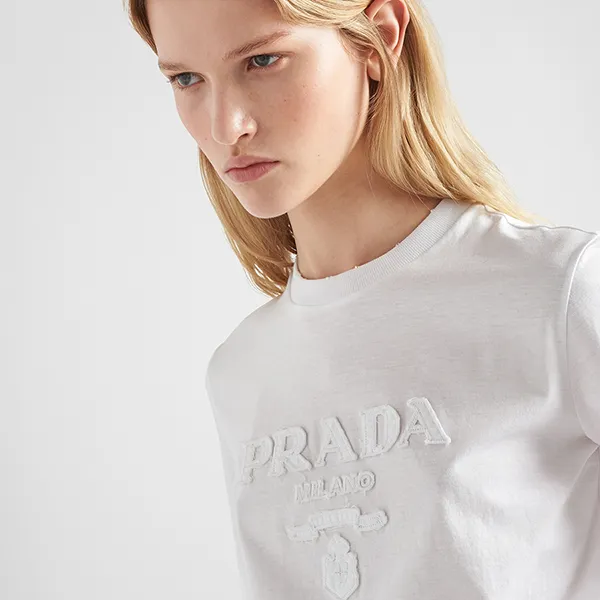 Áo Thun Prada Embroidered Jersey T-Shirt 35838R 124R F0009 Màu Trắng Size XS - Thời trang - Vua Hàng Hiệu