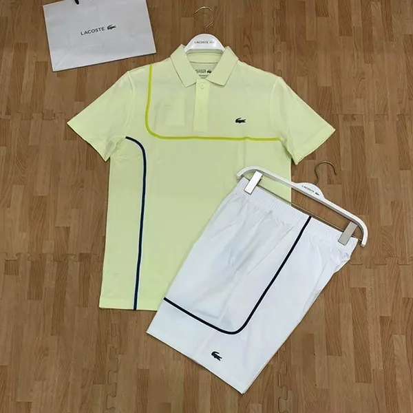 Bộ Quần Áo Cộc Tay Nam Lacoste Men's Tennis DH7362 PSN / GH7460 001 Màu Vàng/Trắng