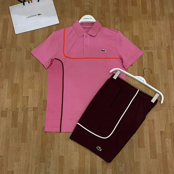 Bộ Quần Áo Cộc Tay Nam Lacoste Men's Tennis DH7362 UI4/GH7460 BZD Màu Hồng/Đỏ