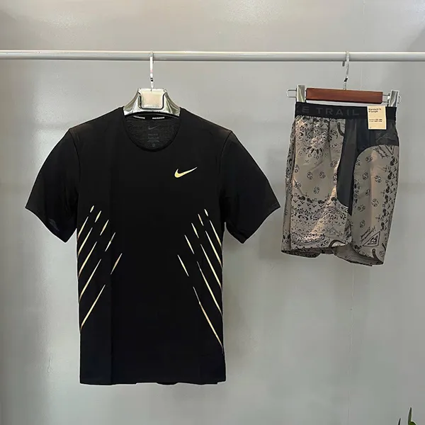 Bộ Thể Thao Nam Nike Men's Dri-Fit Short Sleeve Drying Running Top Country Quick Màu Đen Xám Size S (Form Á)