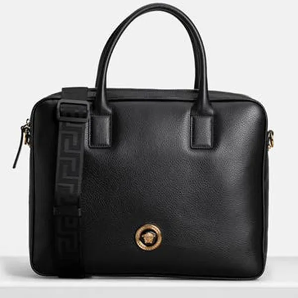 Cặp Xách Tay Nam Versace La Medusa Leather Laptop Bag Màu Đen