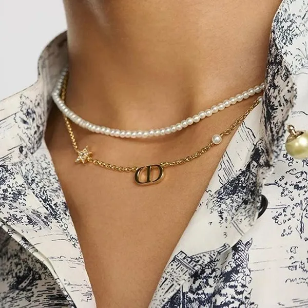 Dây Chuyền Nữ Dior Necklace Small CD Necklace Gold N3116WOMCY D03S Màu Trắng Vàng - Trang sức - Vua Hàng Hiệu