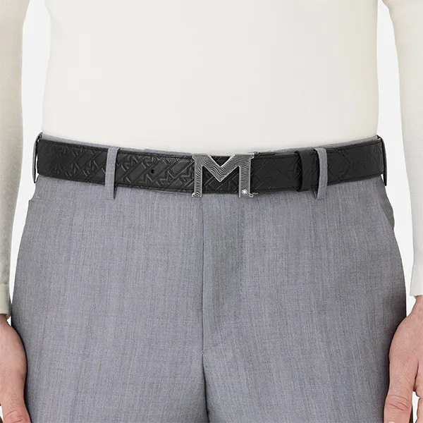 Thắt Lưng Nam Montblanc M Buckle Embossed Plain Black Reversible 3.5cm Leather Belt MB129447 Màu Đen - Thắt lưng - Vua Hàng Hiệu