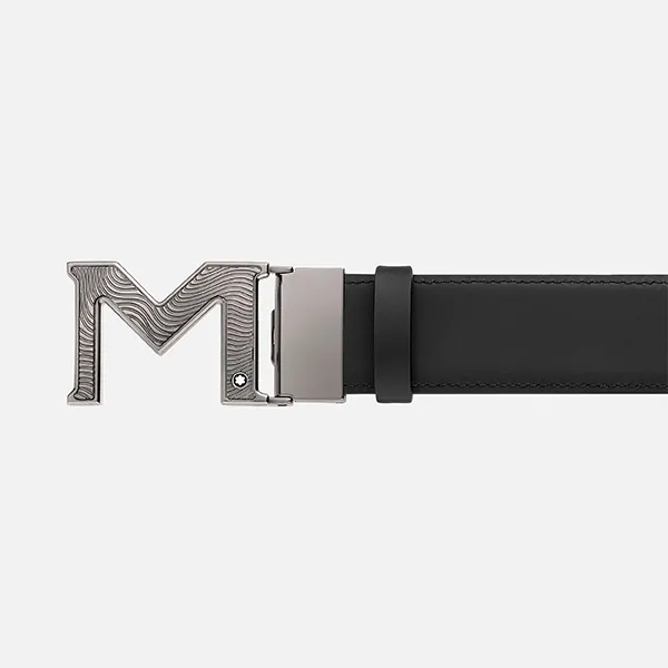 Thắt Lưng Nam Montblanc M Buckle Embossed Plain Black Reversible 3.5cm Leather Belt MB129447 Màu Đen - Thắt lưng - Vua Hàng Hiệu
