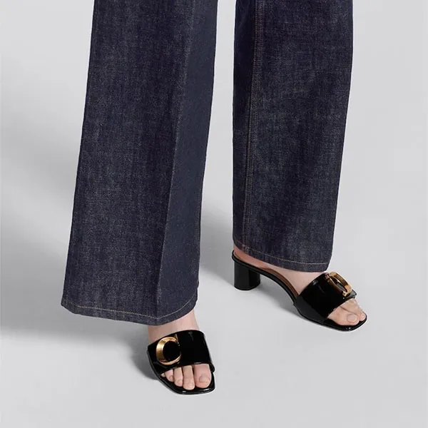 Dép Cao Gót Nữ Dior C'est Dior Heeled Slide Black Patent KCQ889VNI-S900 Màu Đen Size 37