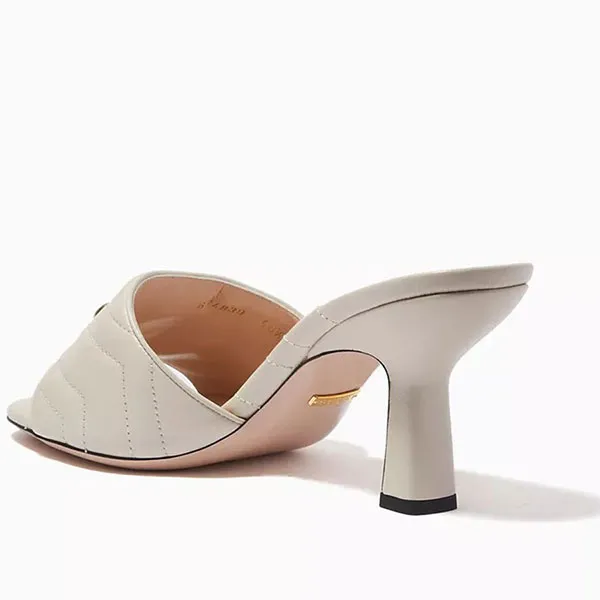 Dép Cao Gót Nữ Gucci GG Slides In Matelassé Leather Màu Trắng Kem Size 36.5