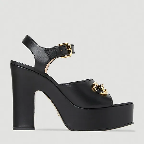Dép Cao Gót Nữ Gucci Horsebit Platform Sandals In Black Màu Đen Size 36.5