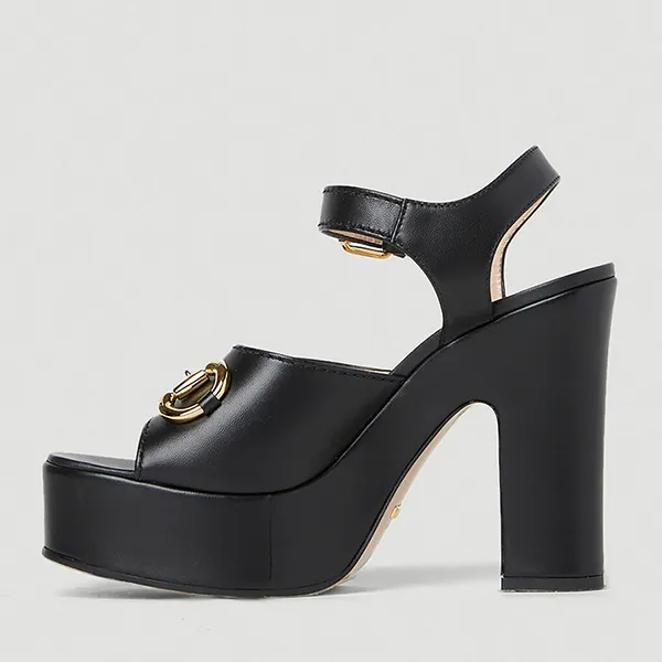 Dép Cao Gót Nữ Gucci Horsebit Platform Sandals In Black Màu Đen Size 36.5