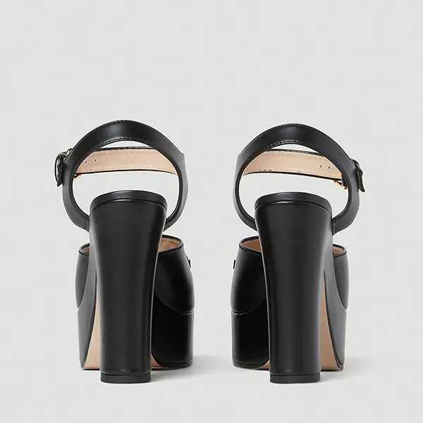 Dép Cao Gót Nữ Gucci Horsebit Platform Sandals In Black Màu Đen Size 36.5