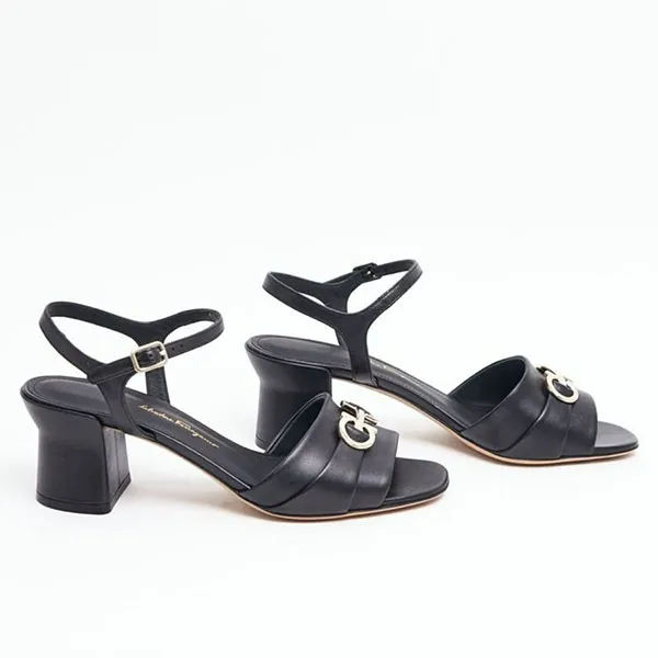 Dép Cao Gót Nữ Salvatore Ferragamo Double Gancini 55 Sandal Heels Black Màu Đen Size 5.5 - Dép - Vua Hàng Hiệu