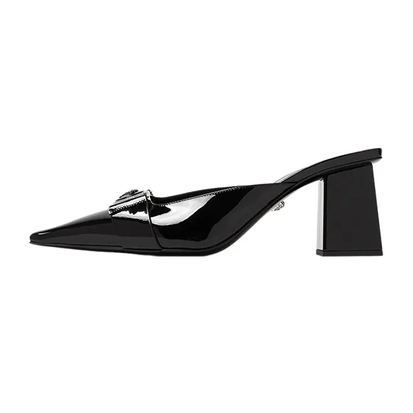 Dép Cao Gót Nữ Versace Medusa Buckle Mid Mules Màu Đen Size 36