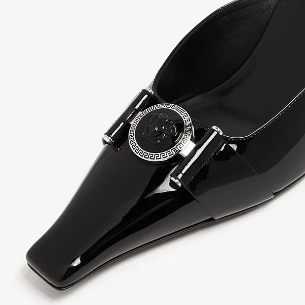 Dép Cao Gót Nữ Versace Medusa Buckle Mid Mules Màu Đen Size 36