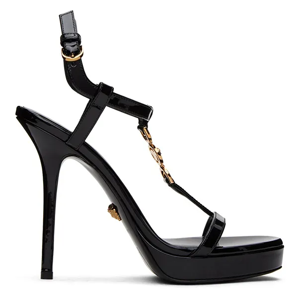 Dép Cao Gót Nữ Versace Black Medusa 95 Patent Heeled Sandals Màu Đen Size 37