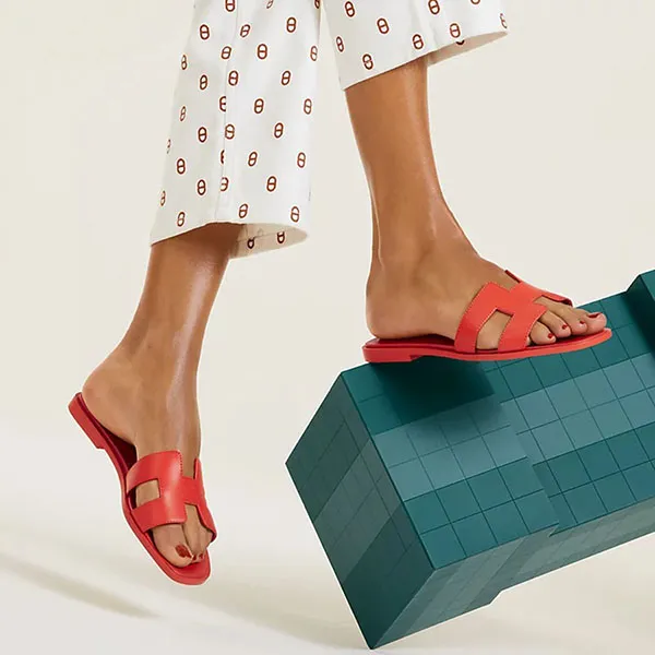 Dép Hermès HM H202230ZV7K340 Oran Sandal Orange Capucine Màu Đỏ Cam Size 37.5