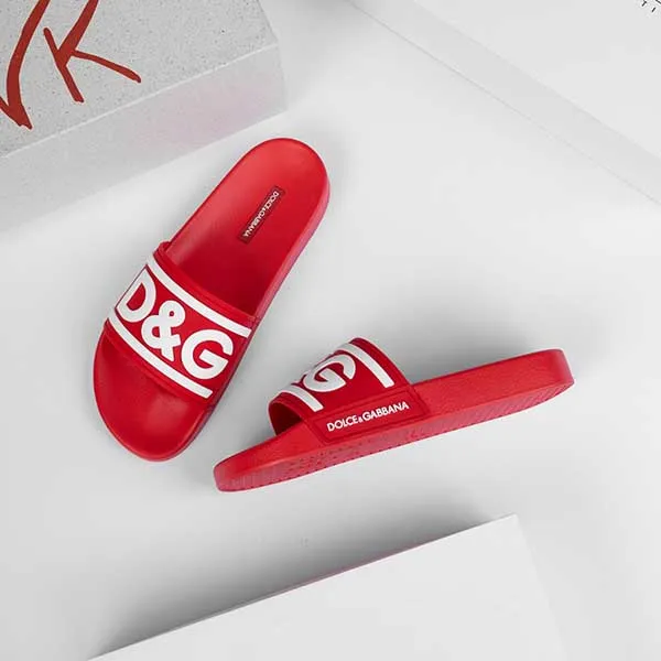 Dép Nam Dolce & Gabbana D&G Logo Rubber Slides In Red CS2072 AQ858 89689 Màu Đỏ Size 40
