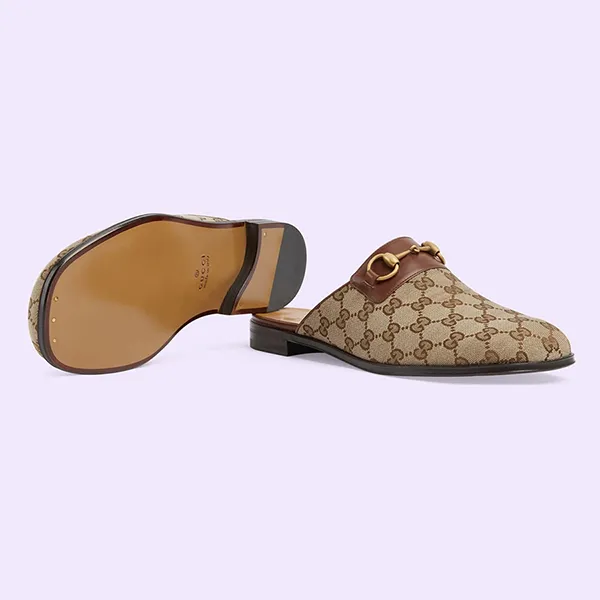 Dép Nam Gucci GG Horsebit Slipper Ebony 719749-FAA0U-9768 Màu Be Size 40.5