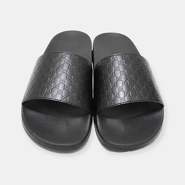 Dép Nam Gucci GG Logo Leather & Rubber Slide 567115BMMJ001000 Black Màu Đen Size 41 - Dép - Vua Hàng Hiệu