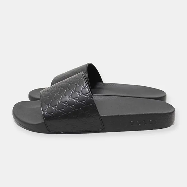 Dép Nam Gucci GG Logo Leather & Rubber Slide 567115BMMJ001000 Black Màu Đen Size 41 - Dép - Vua Hàng Hiệu