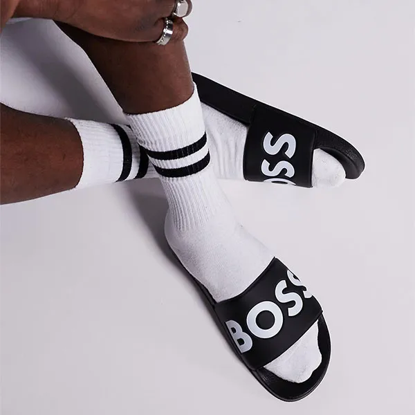 Dép Nam Hugo Boss Aryeh Sliders In Black Màu Đen Size 40 - Dép - Vua Hàng Hiệu
