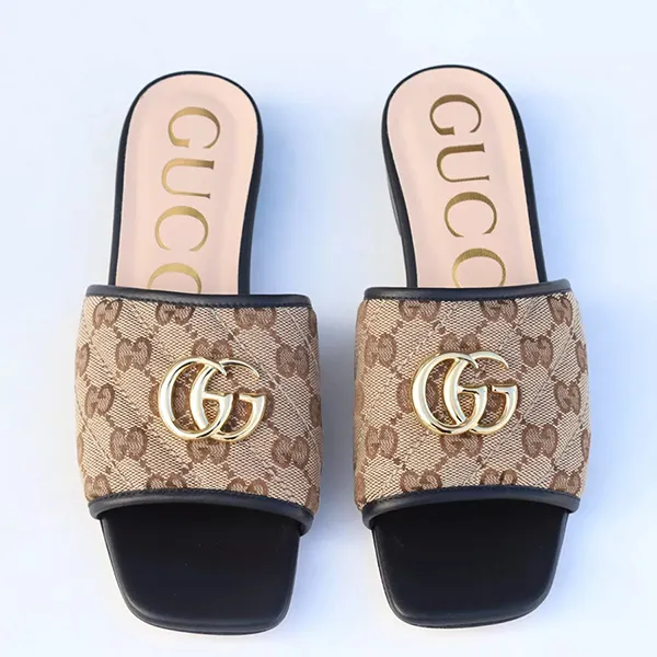 Dép Nữ Gucci GG 619893 Supreme Matelassé Canvas Slide Sandal Màu Nâu Be Size 36 - Dép - Vua Hàng Hiệu