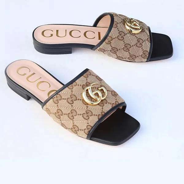 Dép Nữ Gucci GG 619893 Supreme Matelassé Canvas Slide Sandal Màu Nâu Be Size 36 - Dép - Vua Hàng Hiệu