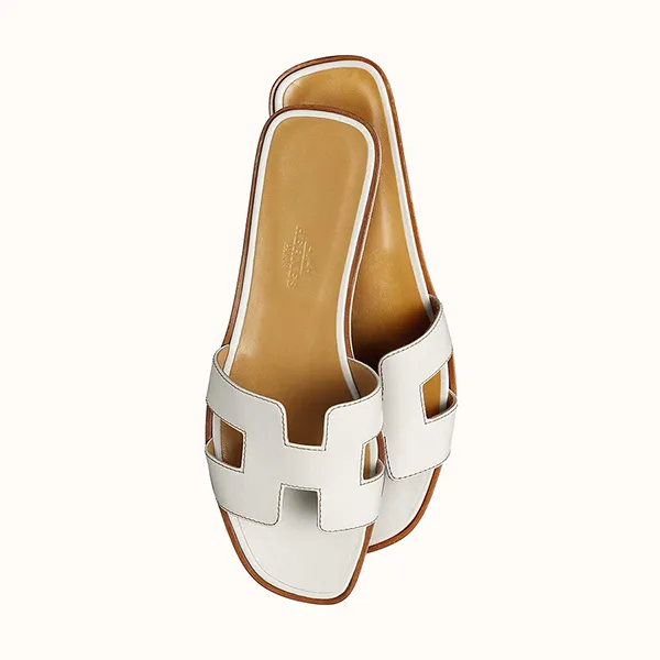 Dép Nữ Hermès Oran Sandal Blanc Piqures Ecrues Màu Trắng Size 34.5