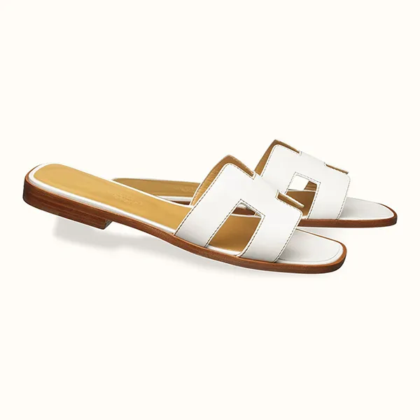 Dép Nữ Hermès Oran Sandal Blanc Piqures Ecrues Màu Trắng Size 34.5