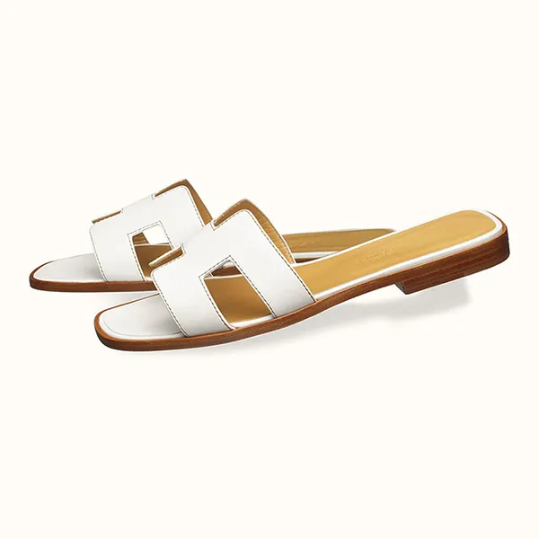Dép Nữ Hermès Oran Sandal Blanc Piqures Ecrues Màu Trắng Size 34.5