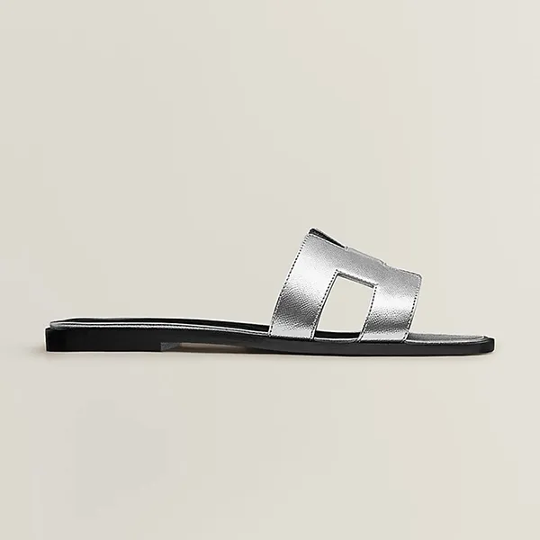 Dép Nữ Hermès Oran Sandal Gris Argenté Màu Bạc Size 38