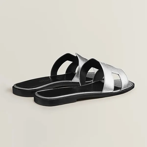 Dép Nữ Hermès Oran Sandal Gris Argenté Màu Bạc Size 38