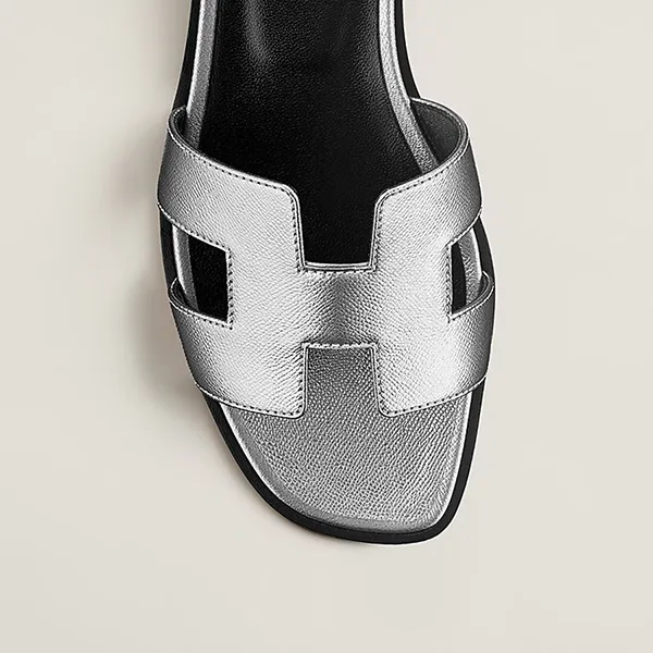 Dép Nữ Hermès Oran Sandal Gris Argenté Màu Bạc Size 38