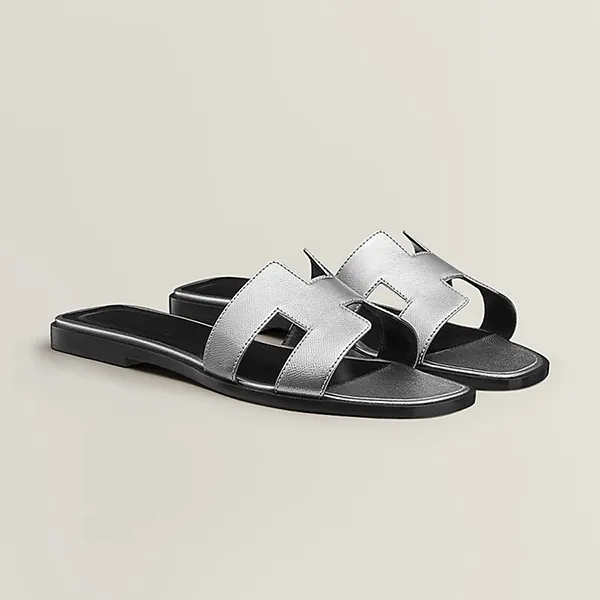 Dép Nữ Hermès Oran Sandal Gris Argenté Màu Bạc Size 38