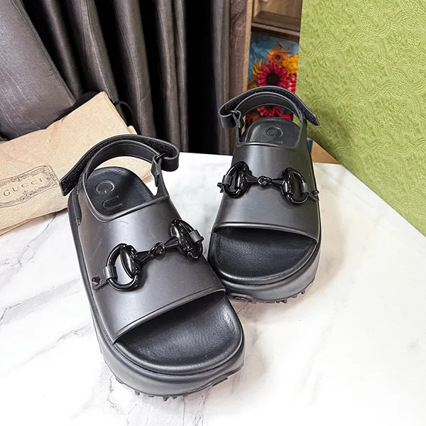 Dép Sandal Nữ Gucci Horsebit Rubber Detail Flat Black Màu Đen Size 38 - Dép - Vua Hàng Hiệu