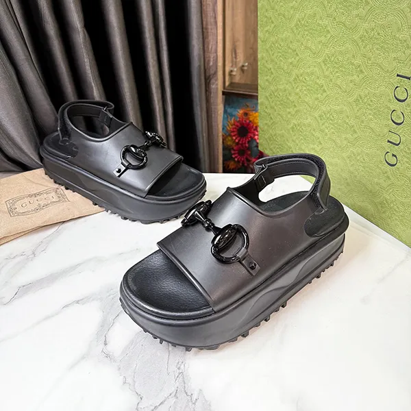 Dép Sandal Nữ Gucci Horsebit Rubber Detail Flat Black Màu Đen Size 38 - Dép - Vua Hàng Hiệu