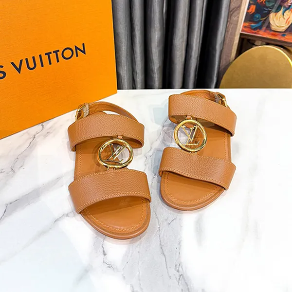 Dép Sandal Nữ Louis Vuitton LV Brown Leather Vedette Slingback Flat Màu Nâu Size 35