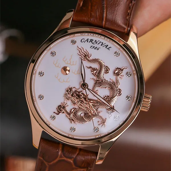 Đồng Hồ Nam Carnival Rồng Nhã Ngọc 51524G-T1 Màu Nâu - Trắng