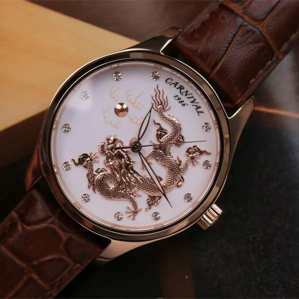 Đồng Hồ Nam Carnival Rồng Nhã Ngọc 51524G-T1 Màu Nâu - Trắng